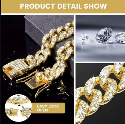  Diamond  Collar Walking Metal Chain Collar with Design Secure Buckle, Pet Cat diamond Collar Jewelry Accessories