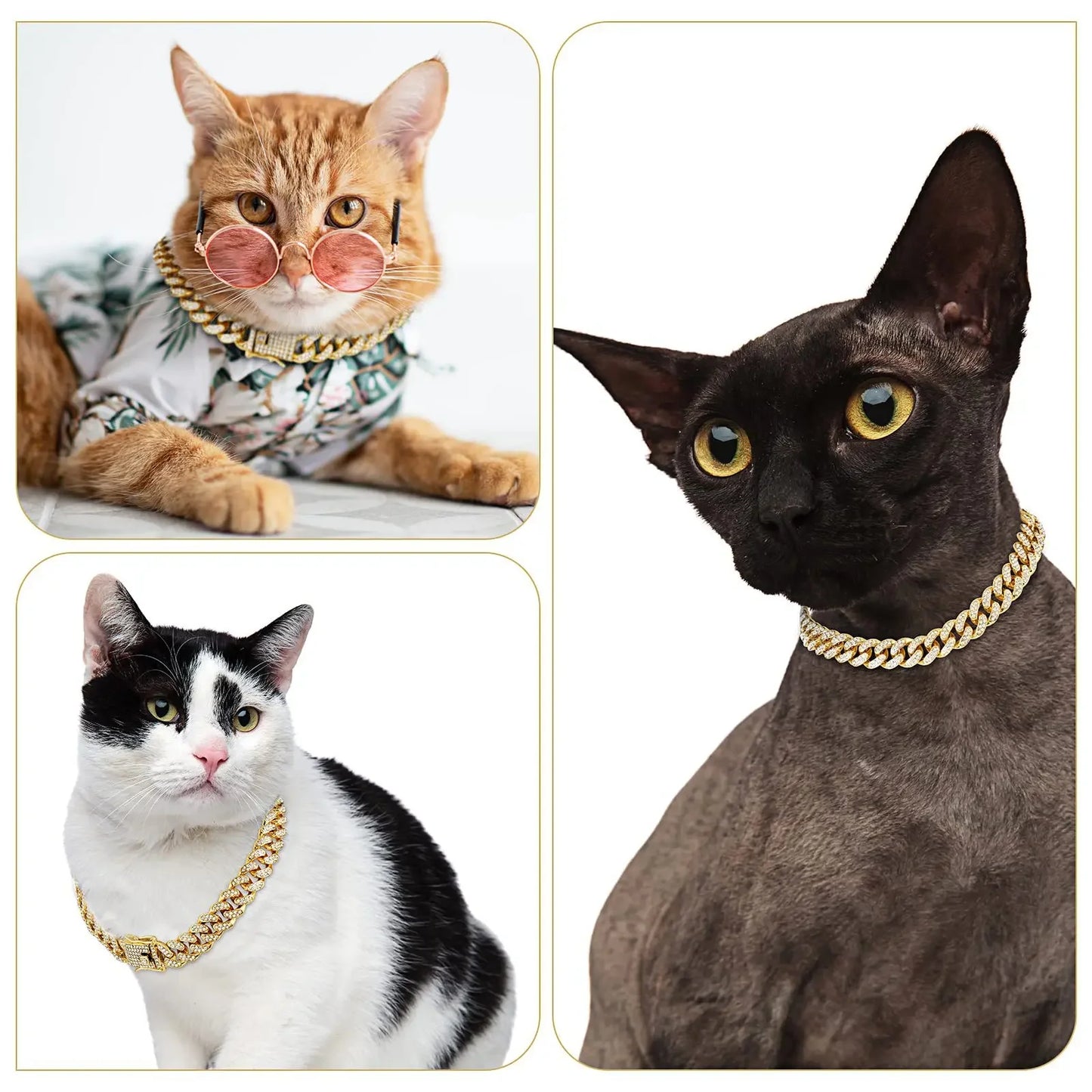  Diamond  Collar Walking Metal Chain Collar with Design Secure Buckle, Pet Cat diamond Collar Jewelry Accessories