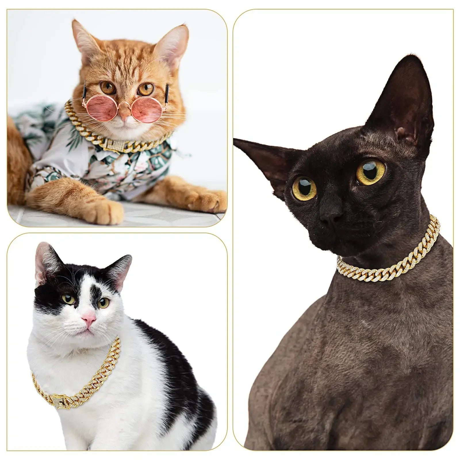  Diamond  Collar Walking Metal Chain Collar with Design Secure Buckle, Pet Cat diamond Collar Jewelry Accessories