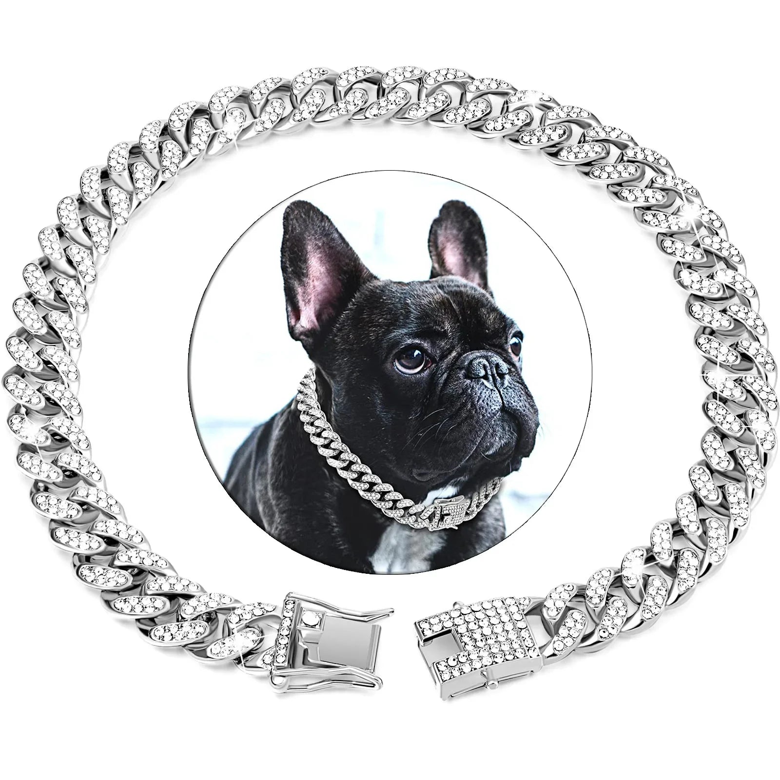  Diamond  Collar Walking Metal Chain Collar with Design Secure Buckle, Pet Cat diamond Collar Jewelry Accessories