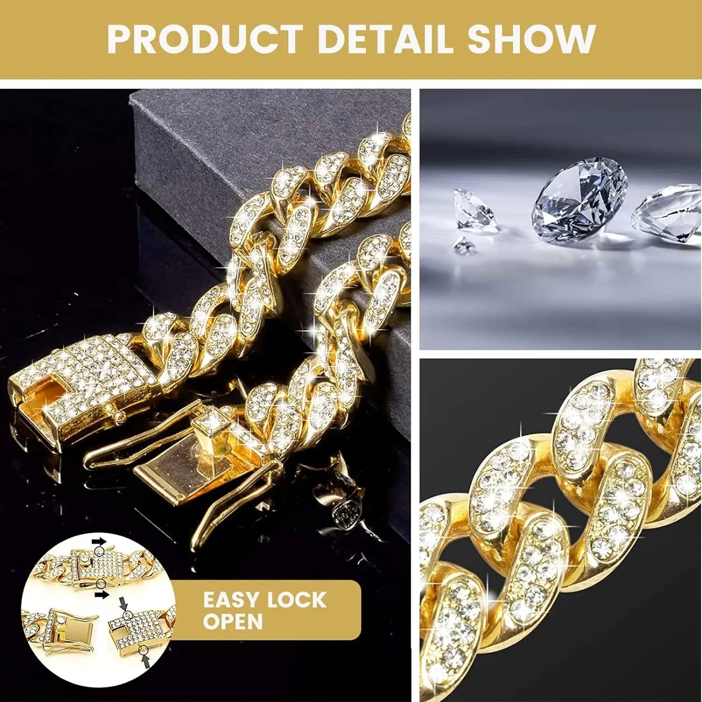  Diamond  Collar Walking Metal Chain Collar with Design Secure Buckle, Pet Cat diamond Collar Jewelry Accessories